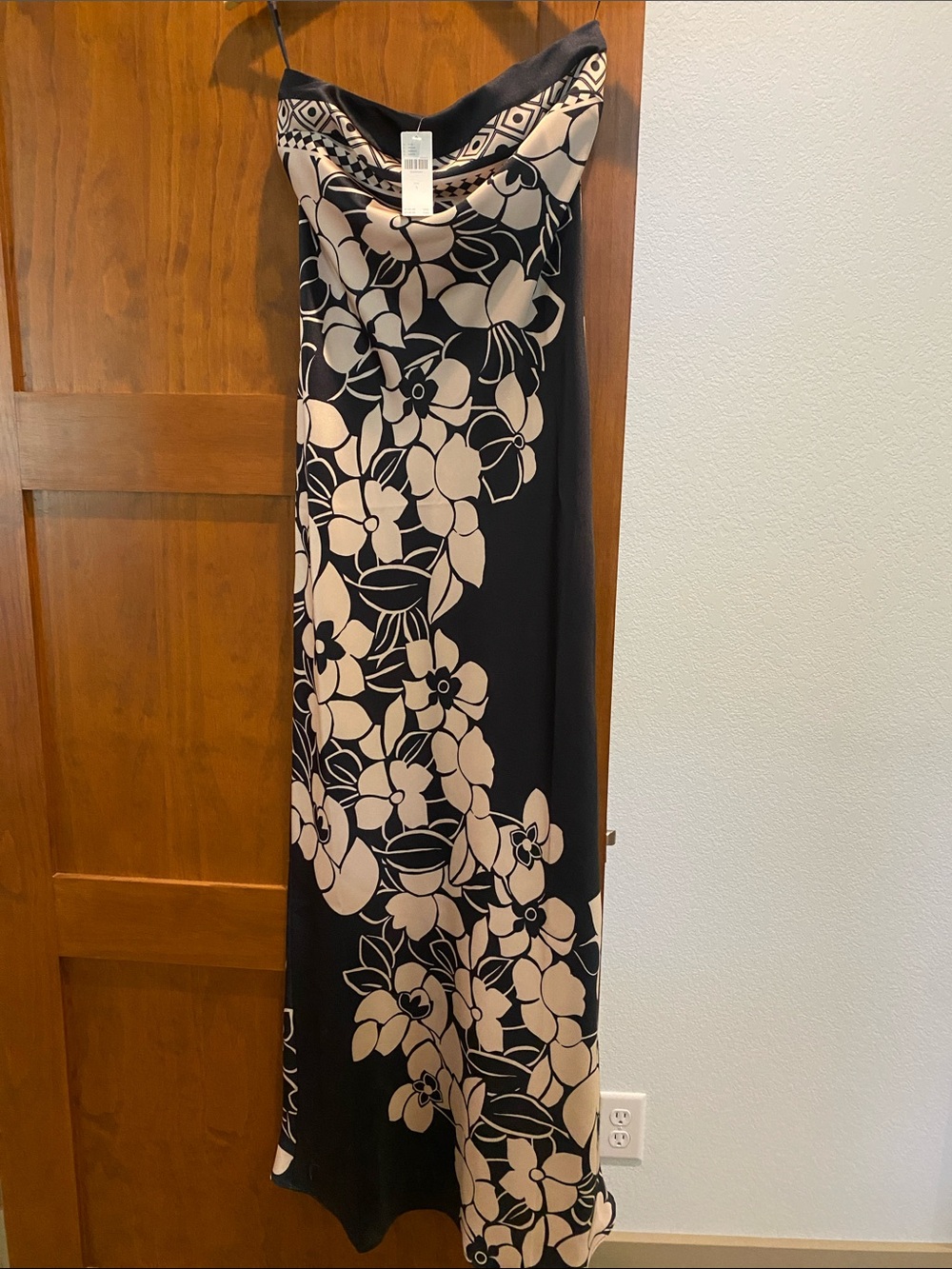 Anthropologie Black Maxi Dress with Cream Floral Print